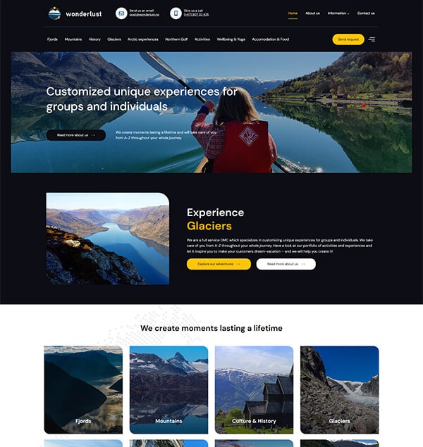 Wonderlust - screenshot av hjemmeside