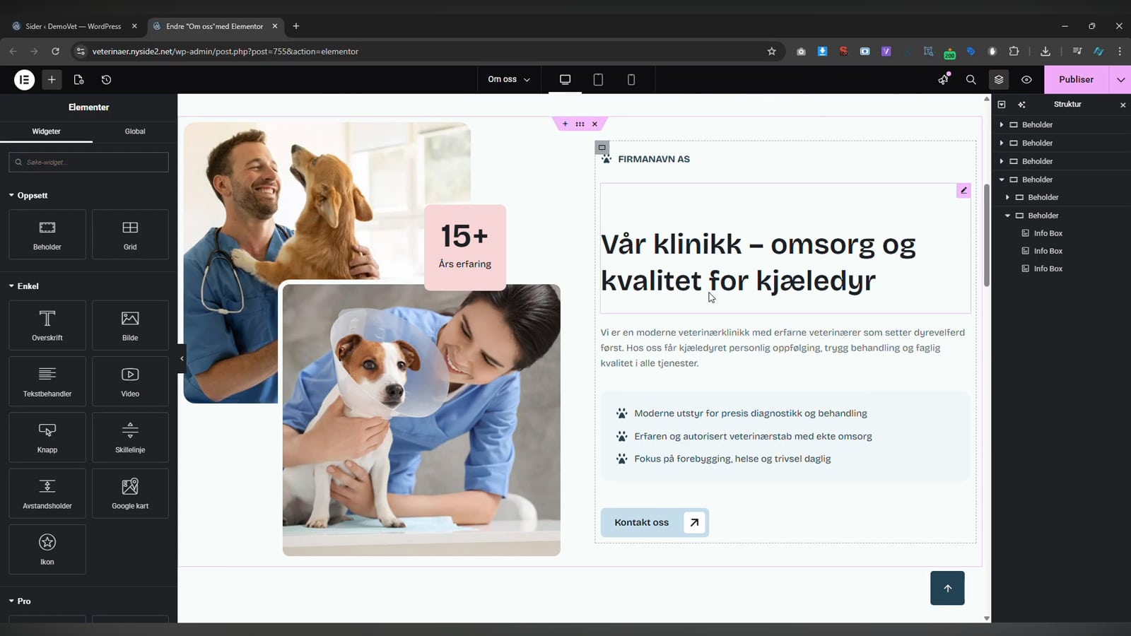 Elementor - Kopiere, flytte og duplisere innhold