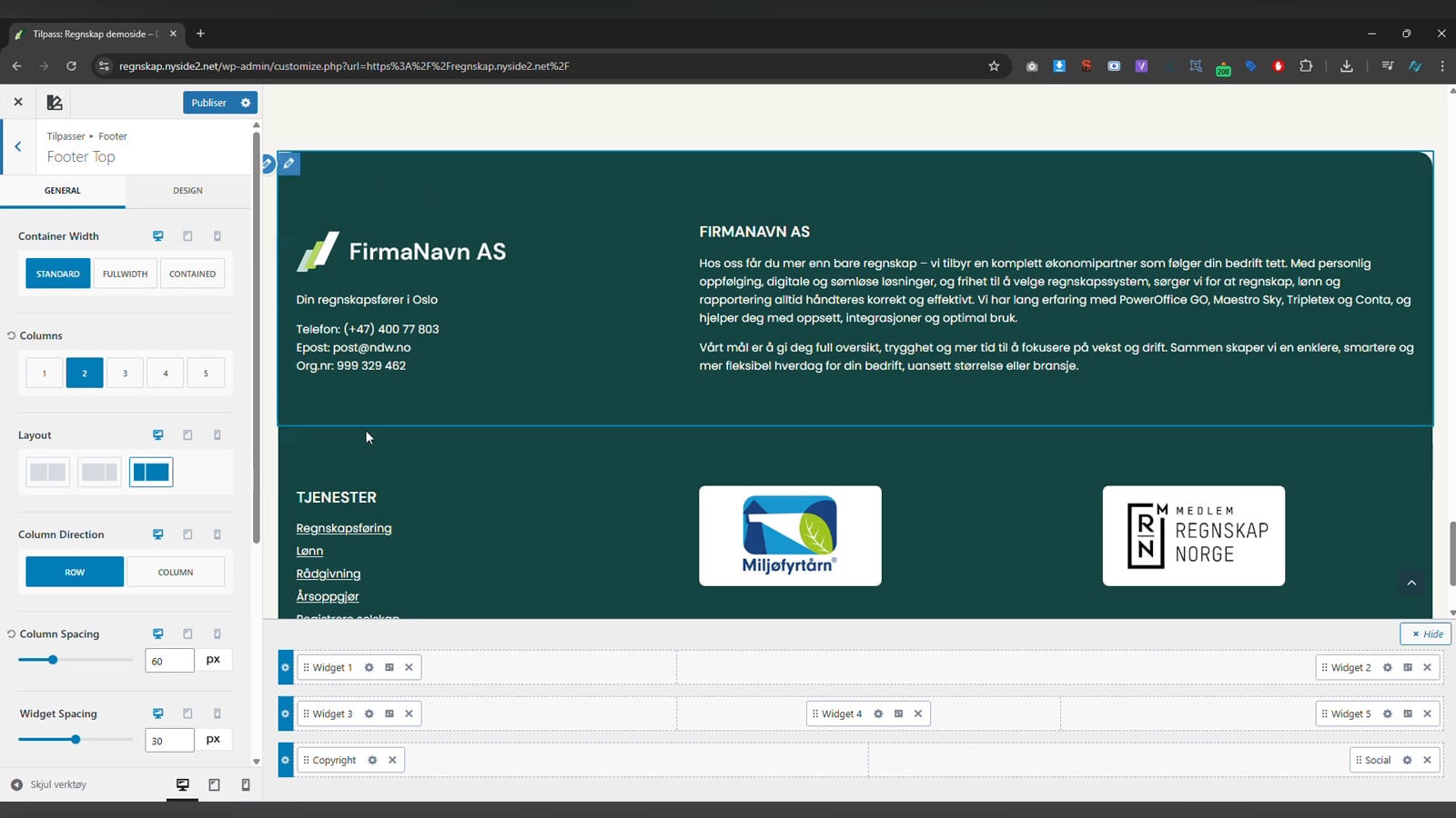 WordPress - Redigere bunnseksjonen